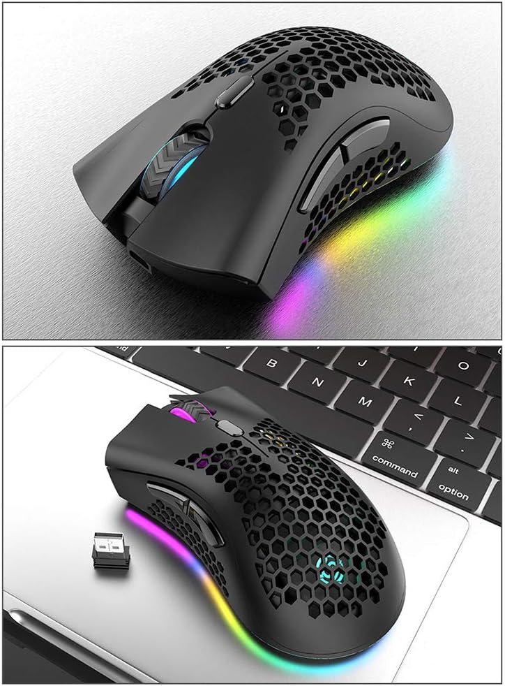 Eacam 2.4G Wireless Gaming Mouse Rechargeable Mouse with RGB Light Effect 3 Adjustable DPI Hollowed-out Honeycomb Design Black - Image 3