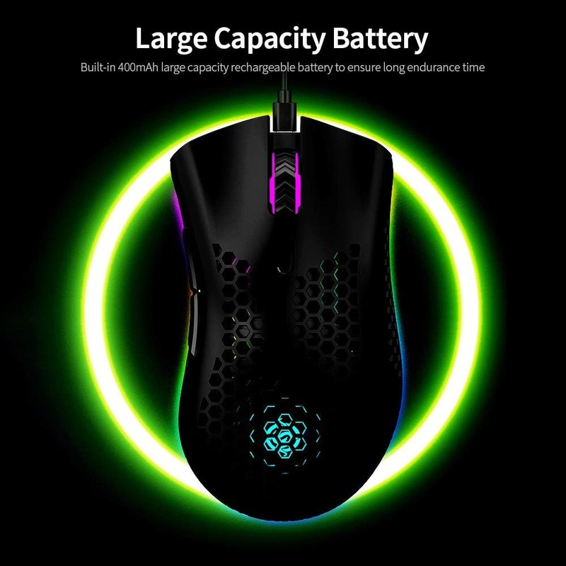 Eacam 2.4G Wireless Gaming Mouse Rechargeable Mouse with RGB Light Effect 3 Adjustable DPI Hollowed-out Honeycomb Design Black - Image 4