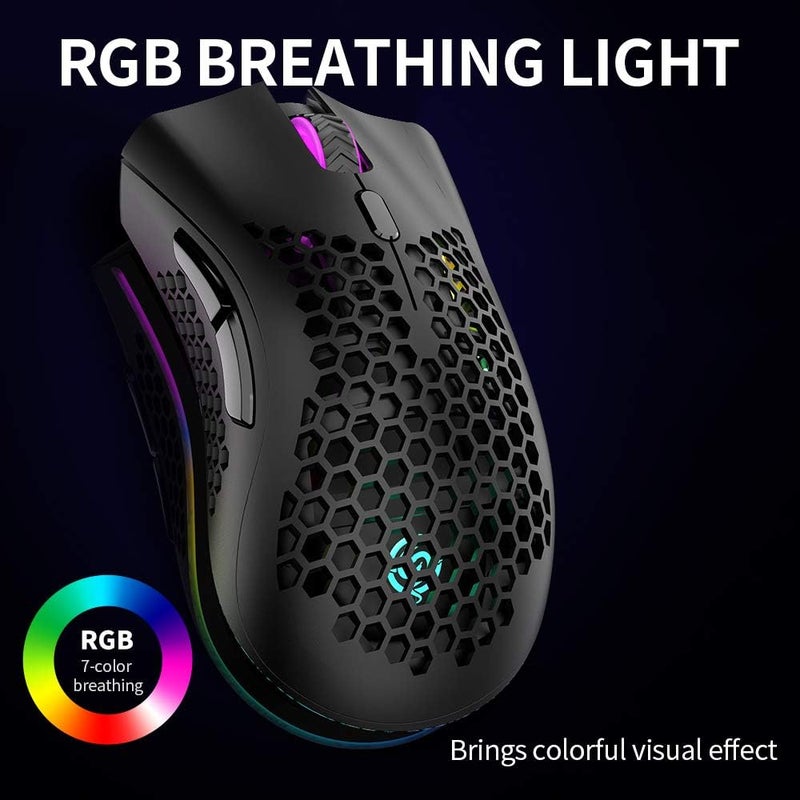 Eacam 2.4G Wireless Gaming Mouse Rechargeable Mouse with RGB Light Effect 3 Adjustable DPI Hollowed-out Honeycomb Design Black - Image 5