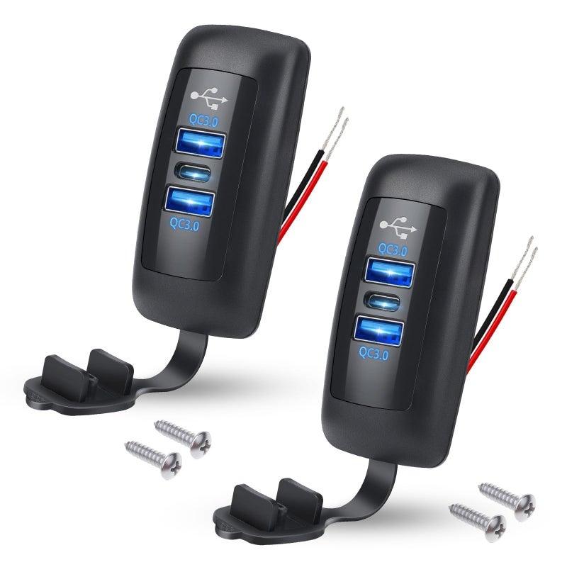 Linkstyle 2PCS RV USB Outlet, Dual 18W QC3.0 USB-A Ports & 30W PD3.0 Port Charger Socket with Waterproof Cover for 12V/24V Car Marine - Image 1