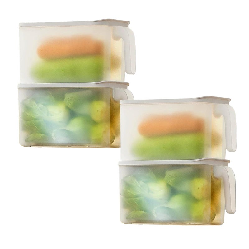 MineDecor 4 Pack Plastic Storage Containers Square Food Storage Organizer Stackable Refrigerator Organizer Handle Kitchen Containers with Lids for Fruits Vegetables Meat Egg