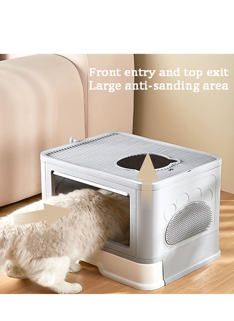 Foldable Cat Litter Box,Cat Litter Box with Lid, Enclosed Cat Potty, Top Entry Anti-Splashing Cat Toilet, Easy to Clean Including Cat Litter Scoop and 2-1 Cleaning Brush