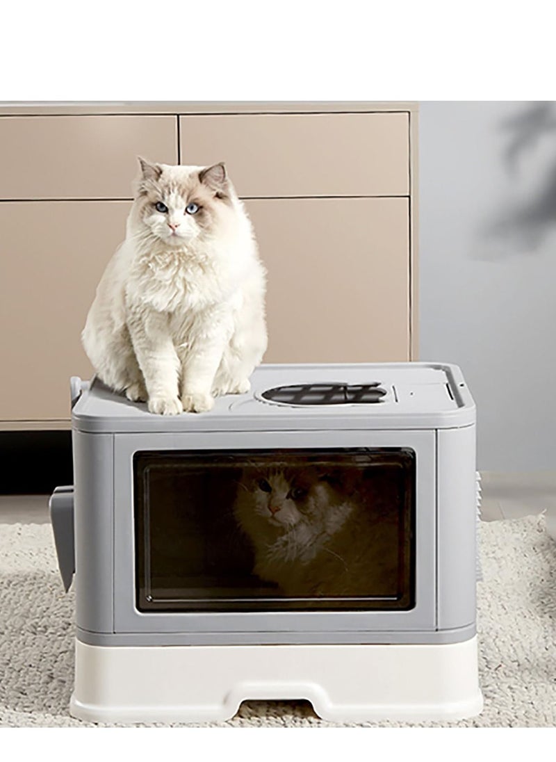 Foldable Cat Litter Box,Cat Litter Box with Lid, Enclosed Cat Potty, Top Entry Anti-Splashing Cat Toilet, Easy to Clean Including Cat Litter Scoop and 2-1 Cleaning Brush