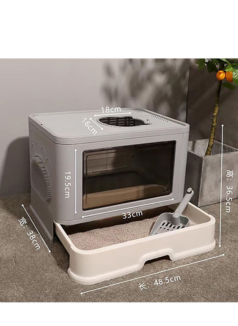 Foldable Cat Litter Box,Cat Litter Box with Lid, Enclosed Cat Potty, Top Entry Anti-Splashing Cat Toilet, Easy to Clean Including Cat Litter Scoop and 2-1 Cleaning Brush