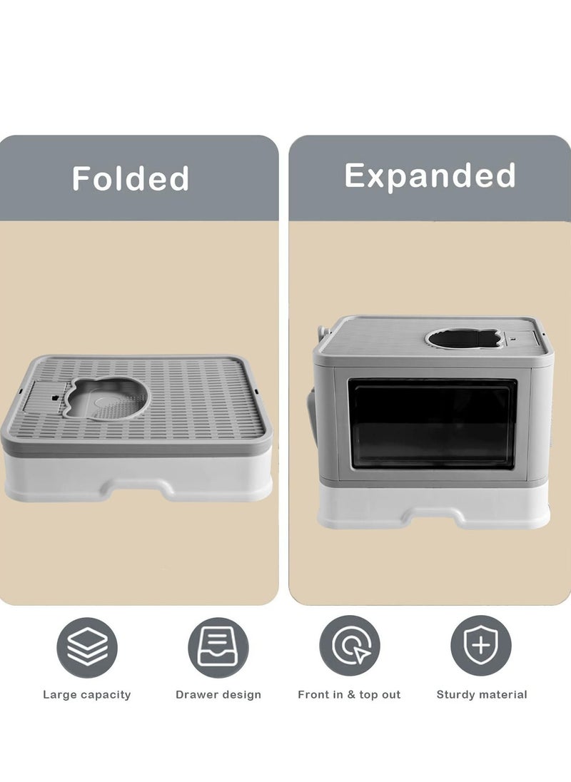 Foldable Cat Litter Box,Cat Litter Box with Lid, Enclosed Cat Potty, Top Entry Anti-Splashing Cat Toilet, Easy to Clean Including Cat Litter Scoop and 2-1 Cleaning Brush