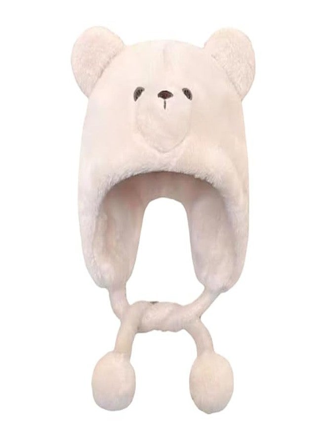 قبعة شتوية دافئة محبوكة ناعمة من ريتشمن للنساء والفتيات | قبعة مريحة ورقيقة على شكل دب لطيف مع واقيات للأذنين وقبعة جمجمة للجنسين مقاس واحد (أبيض) - Image 1