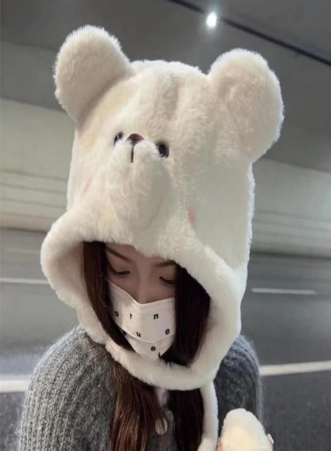 قبعة شتوية دافئة محبوكة ناعمة من ريتشمن للنساء والفتيات | قبعة مريحة ورقيقة على شكل دب لطيف مع واقيات للأذنين وقبعة جمجمة للجنسين مقاس واحد (أبيض) - Image 4