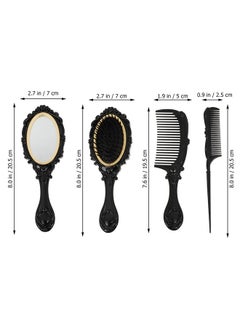 EXCEART 1 Set 5 Pcs Mirror Comb Set Vintage Hand Mirror Antique Hair Brush With Storage Holder For Wet/ Dry Hair Styling Tool Makeup Accessories ( Black )  - Image 4