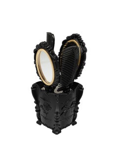 EXCEART 1 Set 5 Pcs Mirror Comb Set Vintage Hand Mirror Antique Hair Brush With Storage Holder For Wet/ Dry Hair Styling Tool Makeup Accessories ( Black )  - Image 3