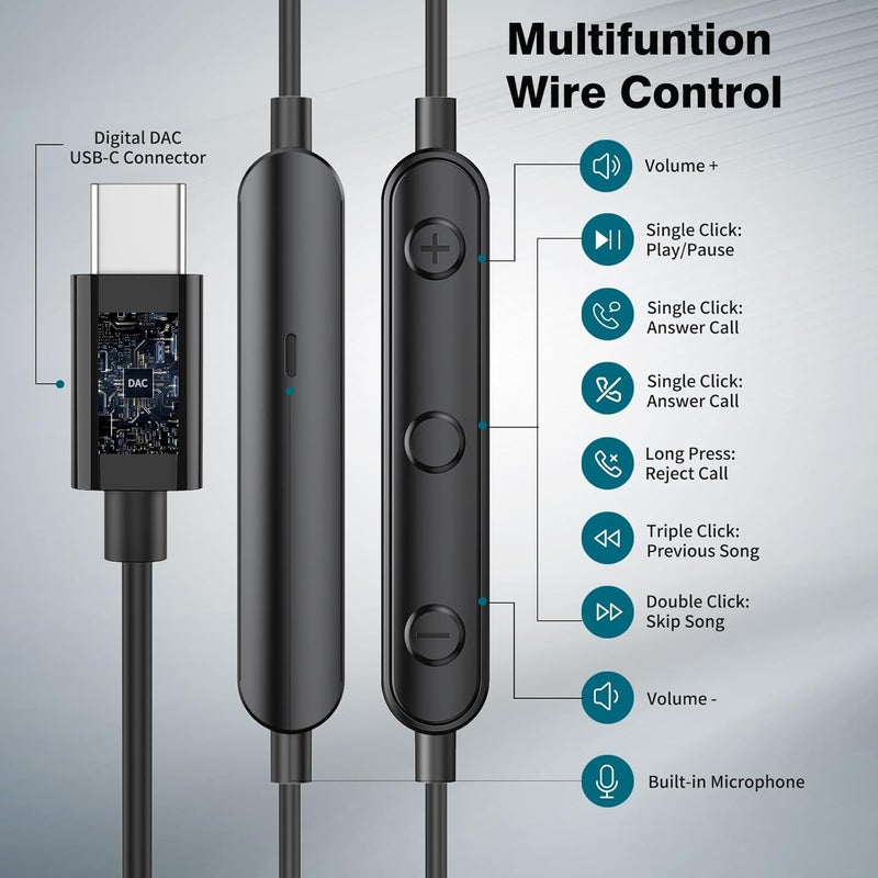 APETOO USB C Headphones for Samsung S24 Ultra/S23 FE/S22/S21 Wired Earbuds with Mic Volume Control, Noise Isolation Magnetic in-Ear Type C Earphones for Galaxy Note20/10+ A55/A54, iPhone 16e/15 Plus/Pixel - Image 3