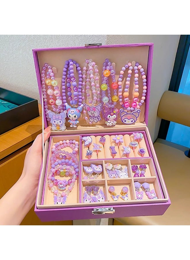 Kids Kawaii Jewelry Box Set with Necklaces, Bracelets, Rings and Earrings, Purple Princess Design Birthday Gifts for Little Girls - Image 3