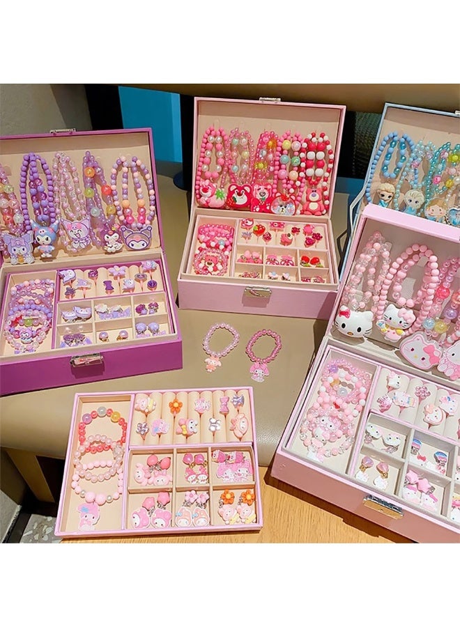 Kids Kawaii Jewelry Box Set with Necklaces, Bracelets, Rings and Earrings, Purple Princess Design Birthday Gifts for Little Girls - Image 4