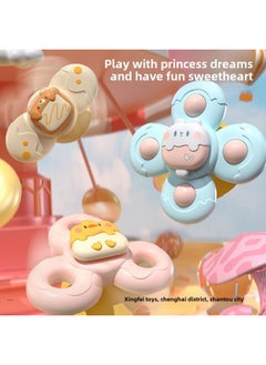 Baby Suction Cup Bath Toy Cartoon Finger Spinning Top Toothpaste Bath Toy Baby Shower Gift Idea Non-toxic Eco-friendly-Color: Sucker Turnaround Music Three-Piece Set
