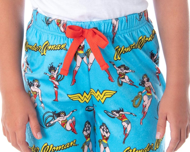 INTIMO DC Comics Girls' Wonder Woman Vintage Character Allover Pattern Kids Lounge Sleep Pajama Pants - Image 1