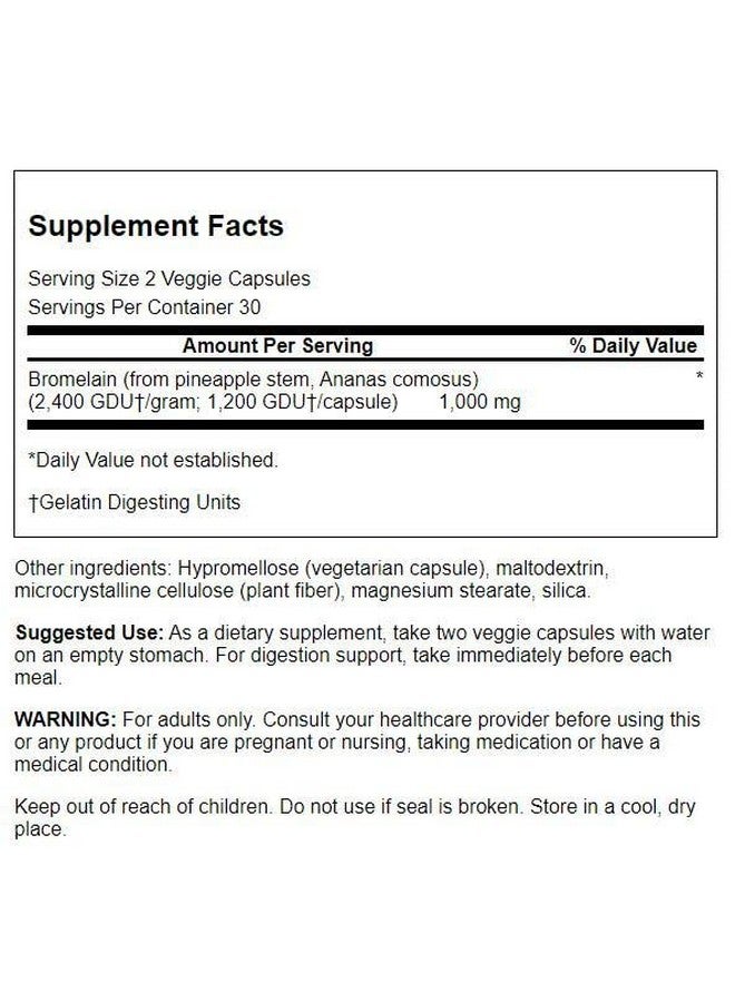 SWANSON Maximum Strength Bromelain 1200 Gdu 500 Milligrams 60 Veg Capsules Enzyme - Image 3