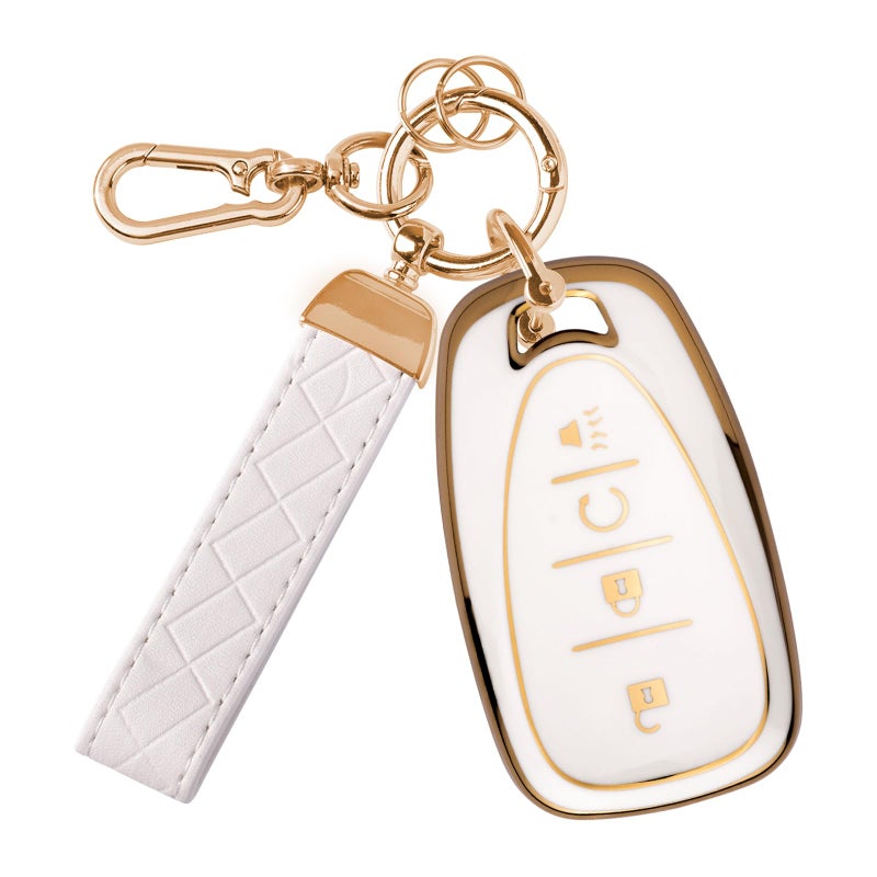 Rislobx Key Fob Cover Fit for Chevy Key, Car Key Case Protector for Volt Bolt Spark Equinox Traverse Trax (4 Buttons White) - Image 1