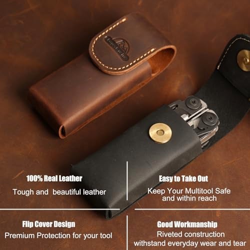 Topstache Leather Multitool Sheath for Belt - Multitool Holster for Belt - Leather Multitool Pouch - Leather Multitool Case for Belt - EDC Belt Organizer - Belt Loop Leather Multitool Holder, Black - Image 3
