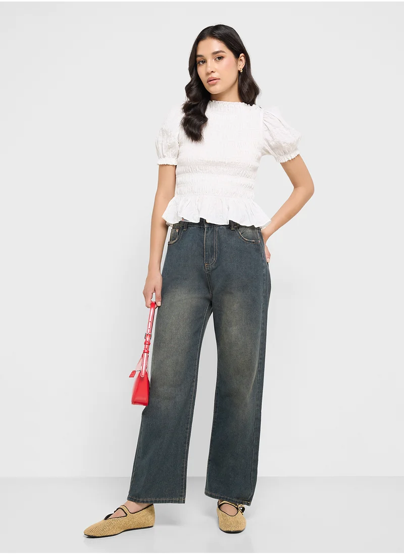 جينجر High Rise Wide Leg Jeans