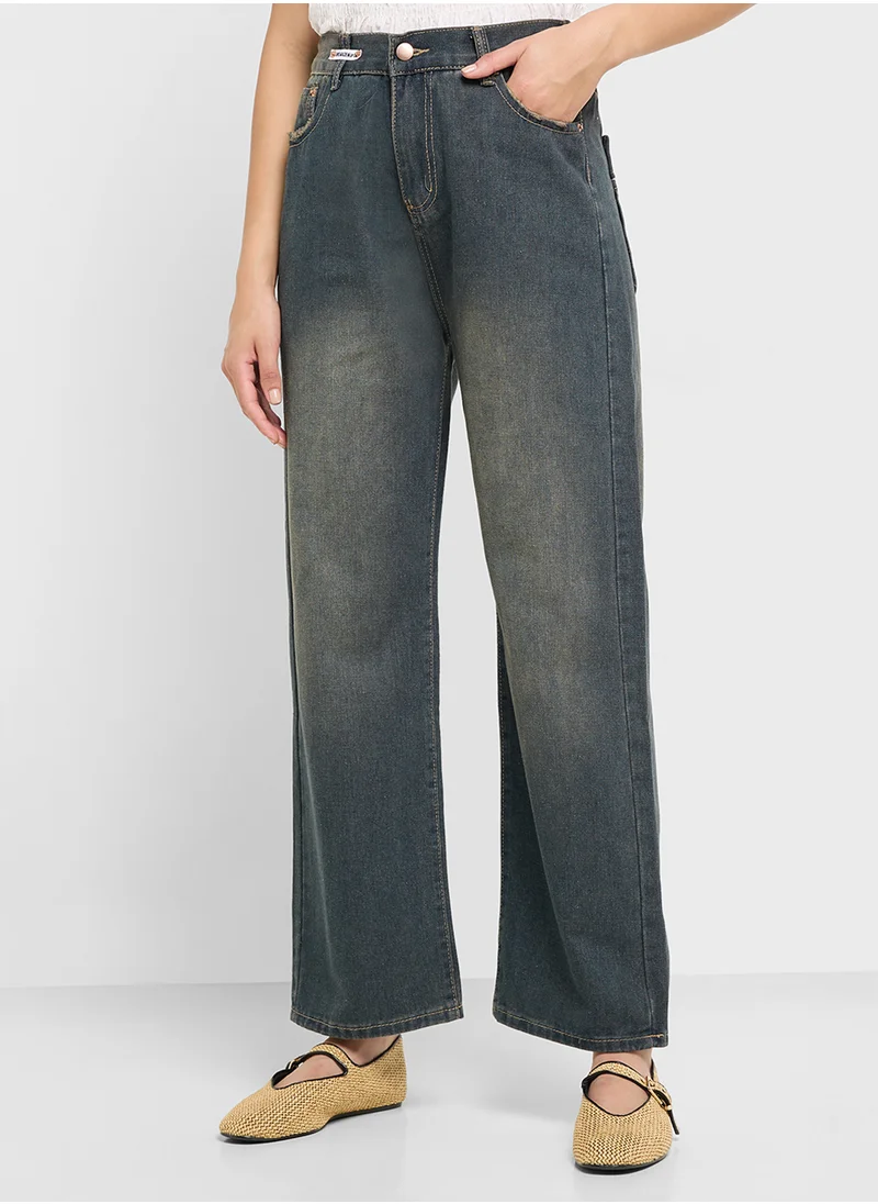 جينجر High Rise Wide Leg Jeans