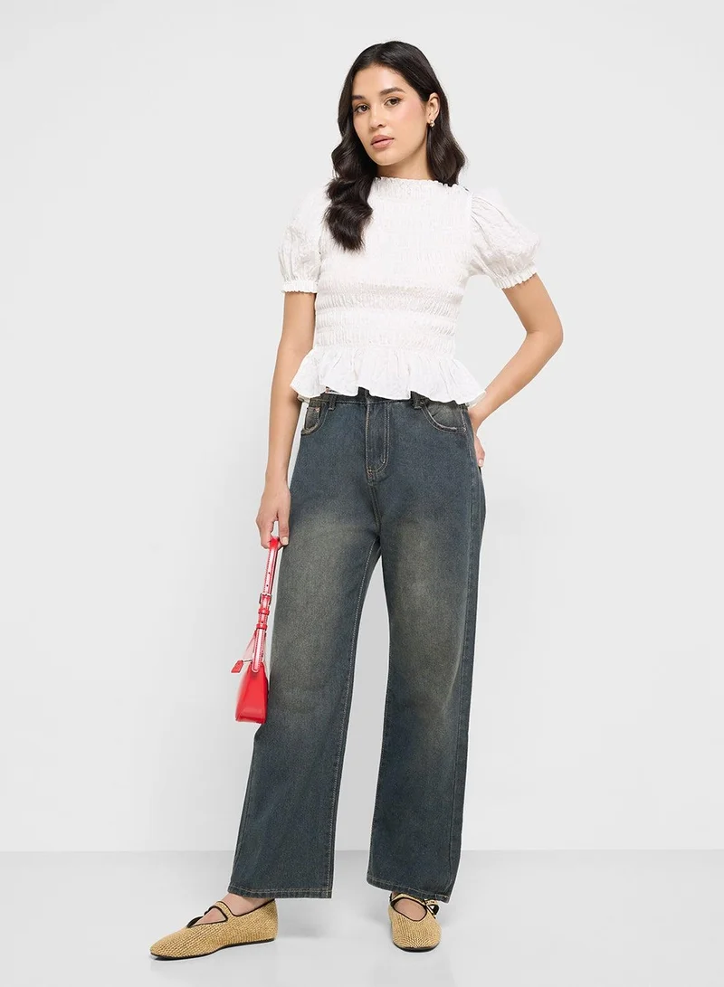 Ginger BLUE High Rise Wide Leg Jeans for Women | Best Price UAE