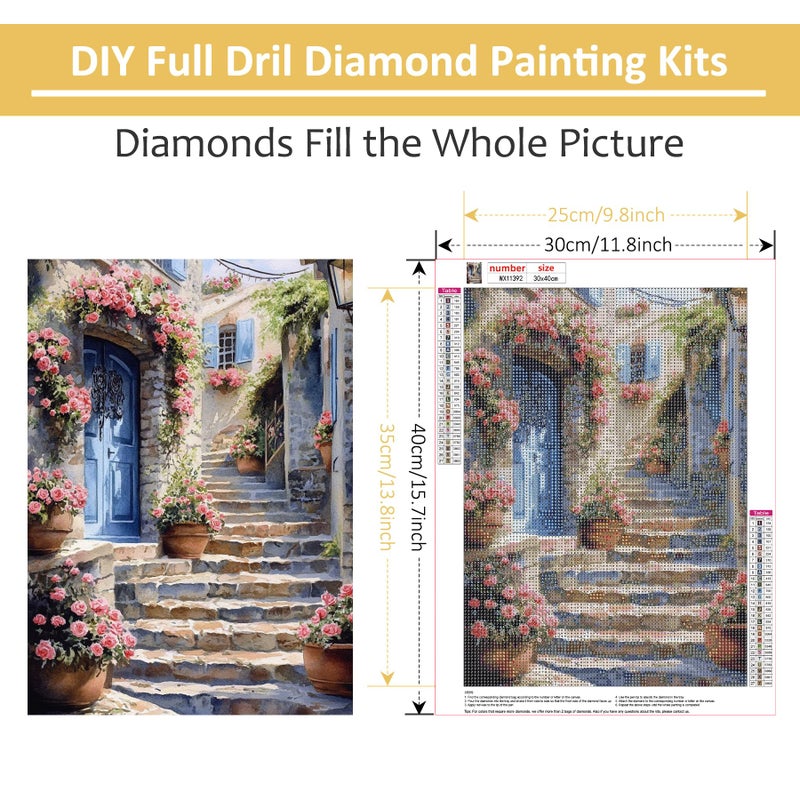 HEIBAGO Street Diamond Art Kits for Adults, 5D Full Drill Round House Painting Gems with Flower Diamond Painting, House Diamond Dots Perfect for Home Wall Decor 12x16inch - Image 2