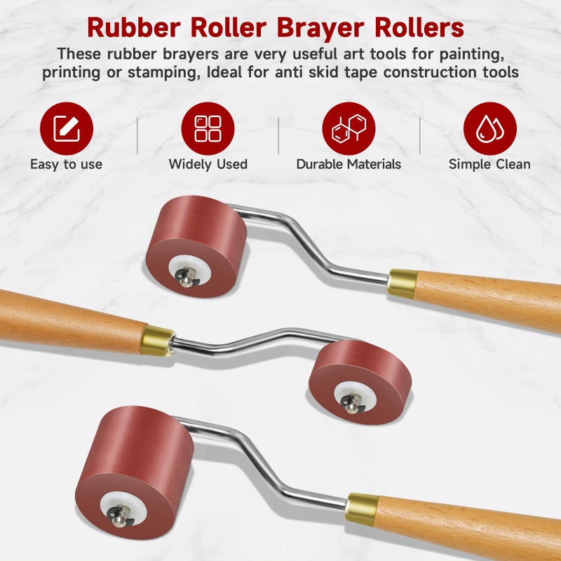 CHIVENIDO 3pcs Rubber Rollers Brayer - Brayer Rollers for Crafting, Ink Roller Set with Comfort Grip for Printmaking, Crafts, and Stamping - Image 5
