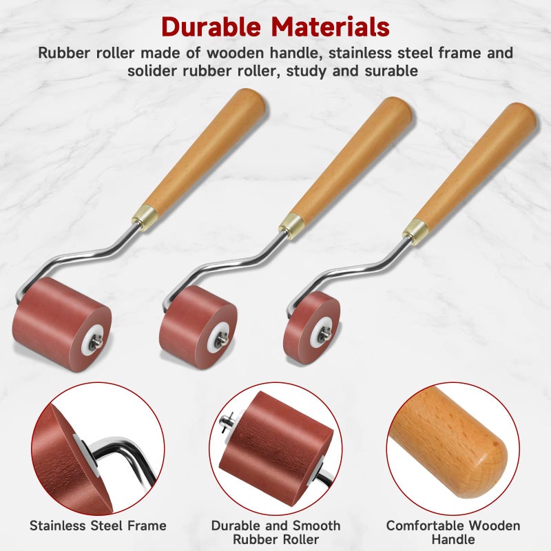 CHIVENIDO 3pcs Rubber Rollers Brayer - Brayer Rollers for Crafting, Ink Roller Set with Comfort Grip for Printmaking, Crafts, and Stamping - Image 4