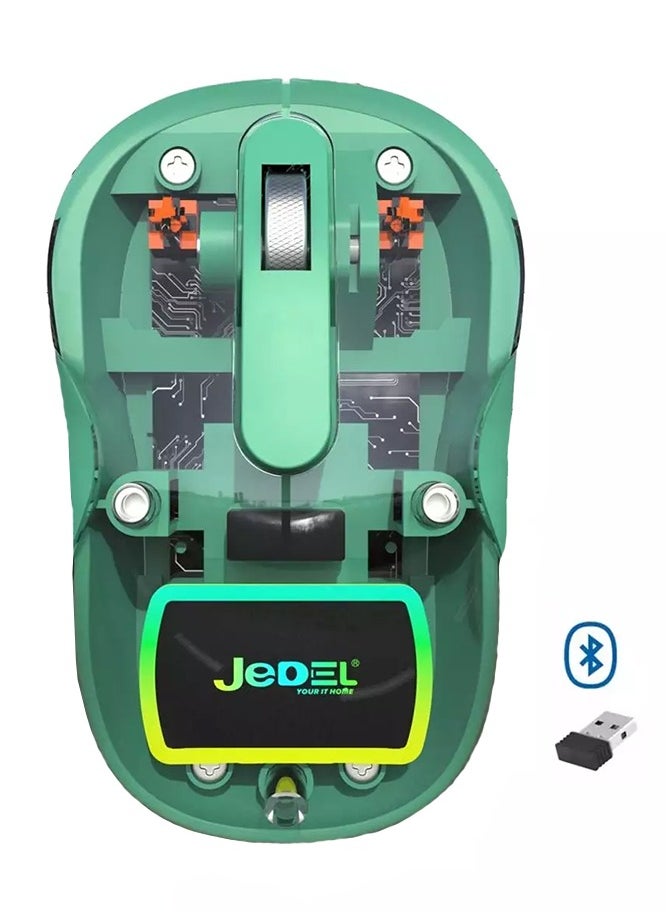 JeDEL Rechargeable Wireless Gaming Mouse WD141 , Dual Bluetooth & 2.4GHz Connection , 1200DPI High Sensitivity , Ergonomic and Lightweight Design for Long-Term Use , Professional RGB Lighting , Powerful Long Life Battery , Compatible with PC, Laptop, and Gaming Systems - Green  - Image 1