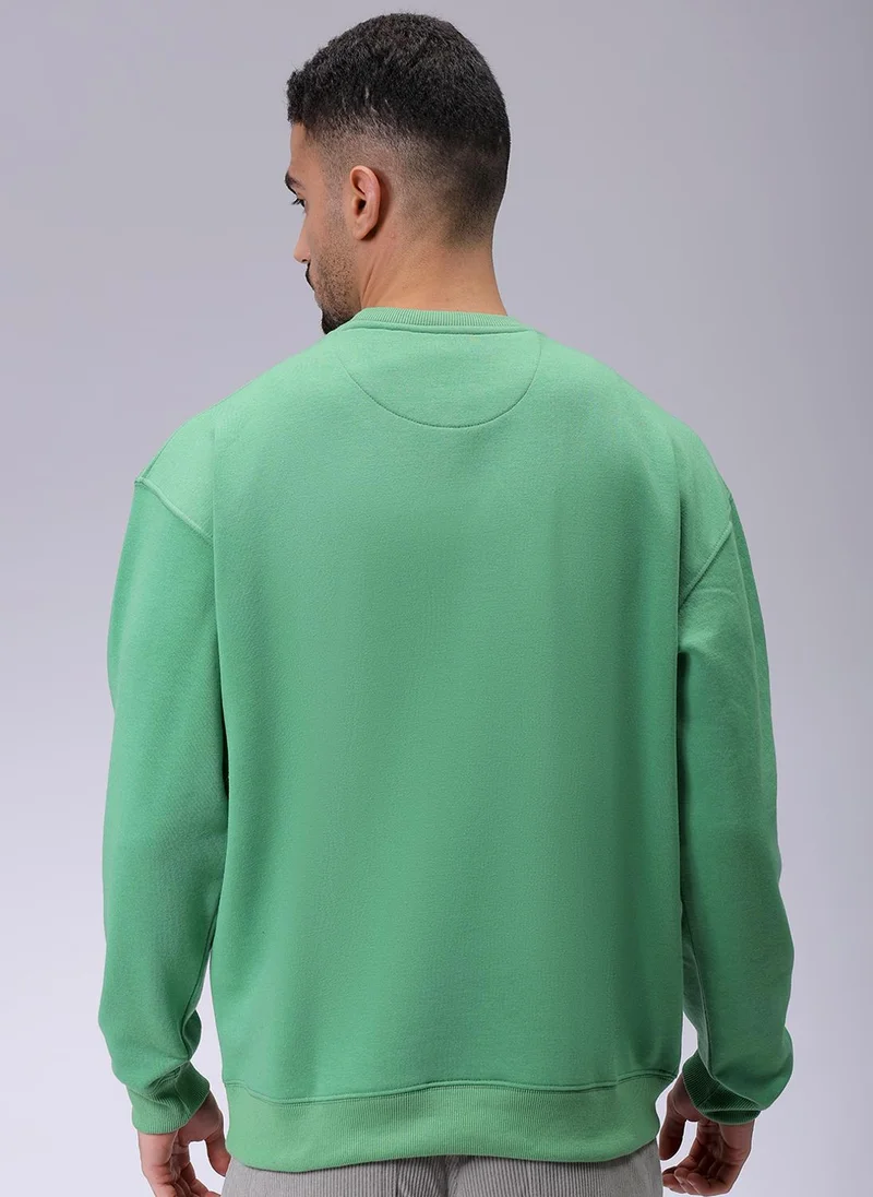 The Indian Garage Co Men Oversized Solid Crew Neck Overhead Sweatshirt