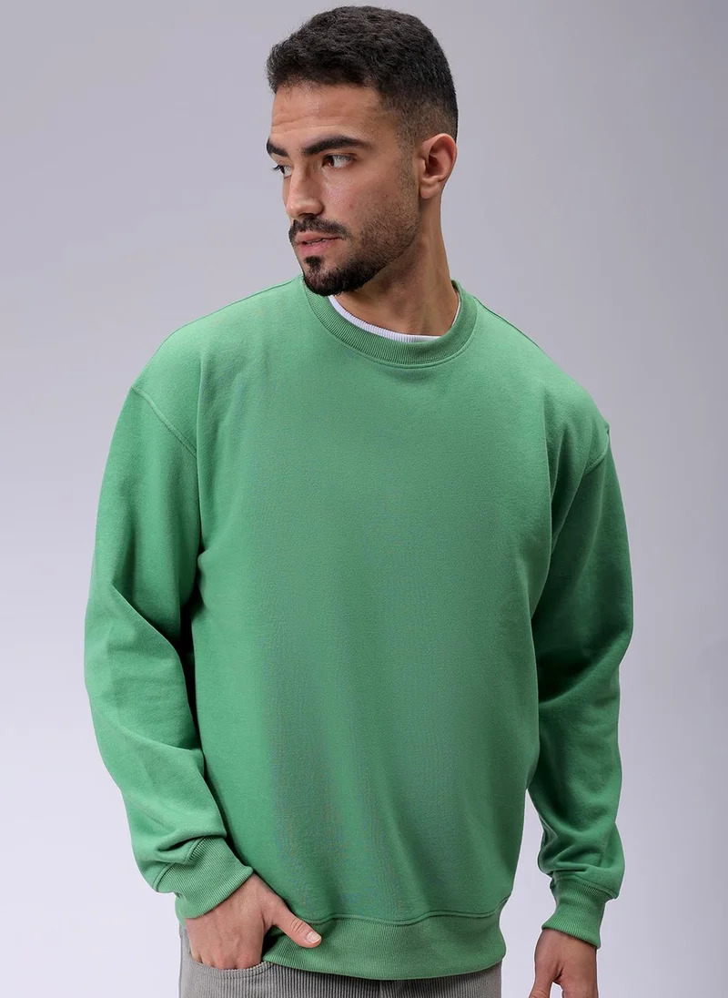The Indian Garage Co Men Oversized Solid Crew Neck Overhead Sweatshirt