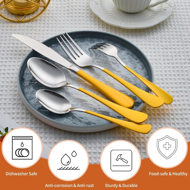 Lekoton 20 Piece Yellow 180 Flatware Utensil Set for 4 Include Dinner KnifeDinner ForksDinner SpoonsSalad ForksTeaspoonsSilverware Set for 4 Dishwasher Safe - Image 4