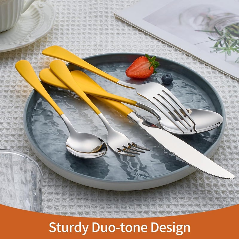 Lekoton 20 Piece Yellow 180 Flatware Utensil Set for 4 Include Dinner KnifeDinner ForksDinner SpoonsSalad ForksTeaspoonsSilverware Set for 4 Dishwasher Safe - Image 5