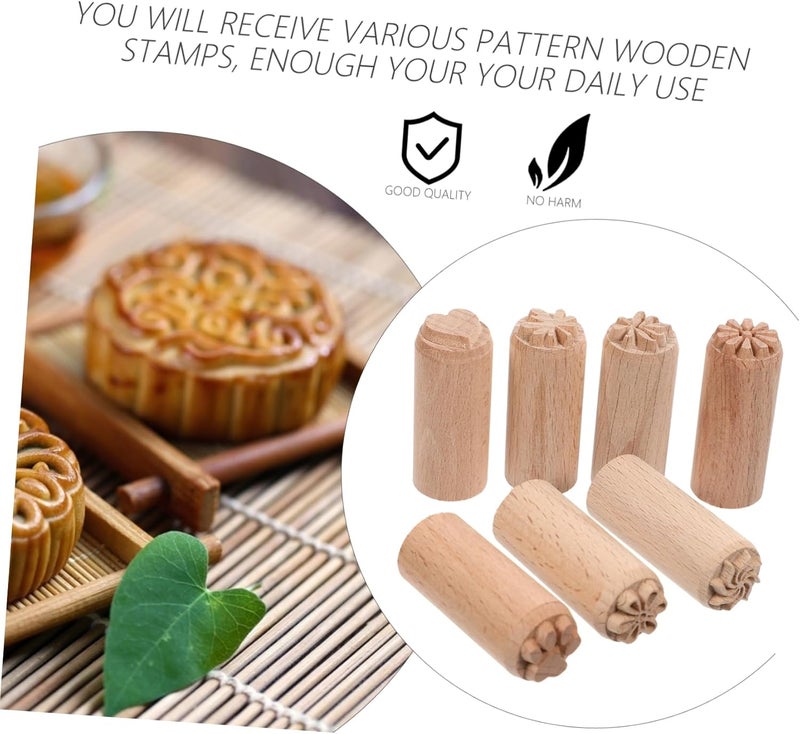 Garneck 7-Piece Wooden Pottery Stamp Set - Round Ceramic Stamps for Pottery Tools and DIY Projects - Decorative Stamps with Floral Patterns for Creative Pottery and Scrapbooking - Image 3