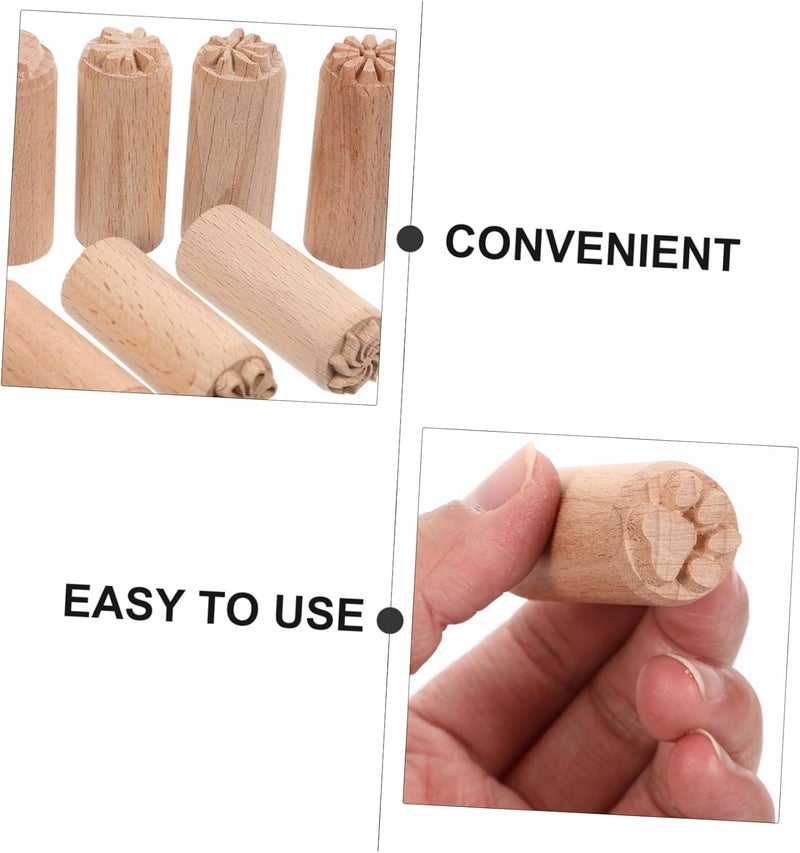 Garneck 7-Piece Wooden Pottery Stamp Set - Round Ceramic Stamps for Pottery Tools and DIY Projects - Decorative Stamps with Floral Patterns for Creative Pottery and Scrapbooking - Image 2