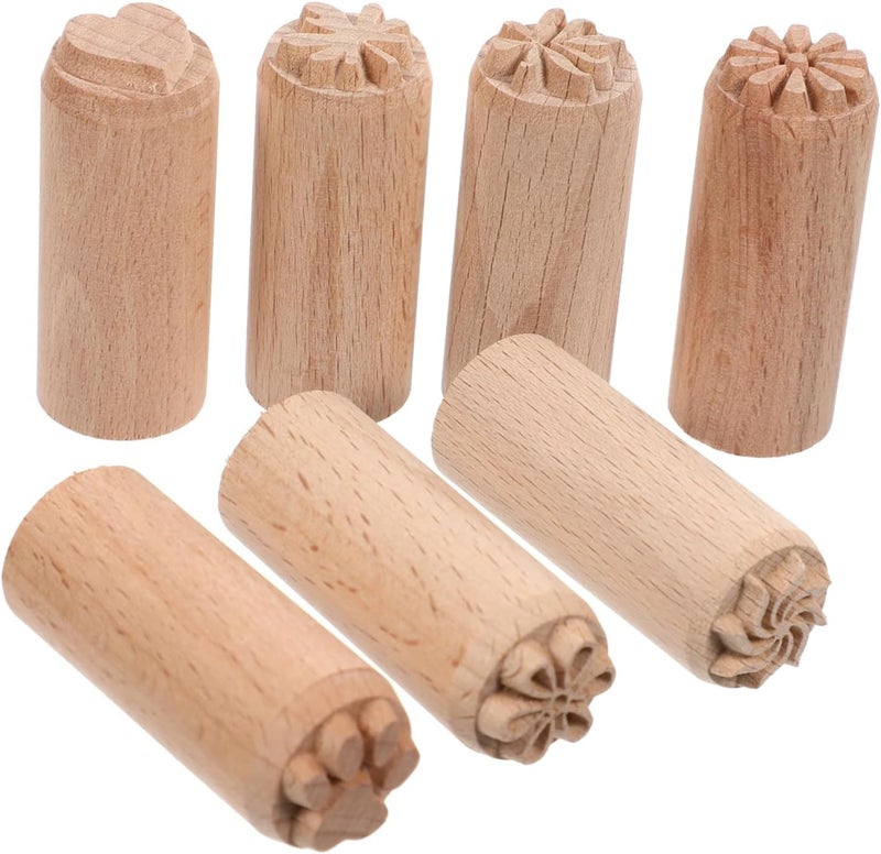 Garneck 7-Piece Wooden Pottery Stamp Set - Round Ceramic Stamps for Pottery Tools and DIY Projects - Decorative Stamps with Floral Patterns for Creative Pottery and Scrapbooking - Image 1