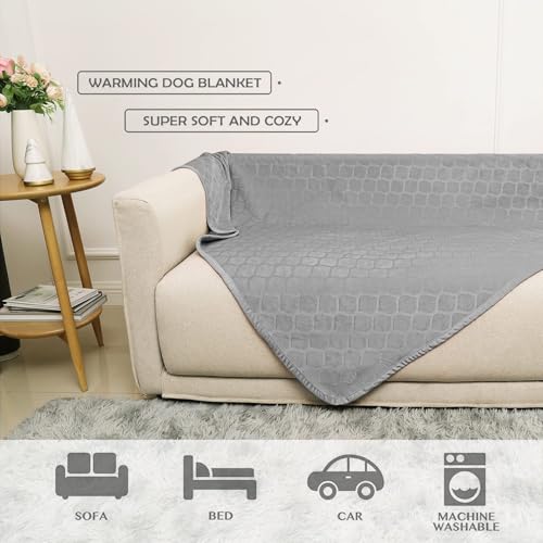 fuguitex Waterproof Dog Blanket Bed Cover Dog Crystal Velvet Moroccan Fuzzy Cozy Plush Pet Blanket Throw Blanket for Couch Sofa(30 * 70 inch, Light Grey+Grey) - Image 5