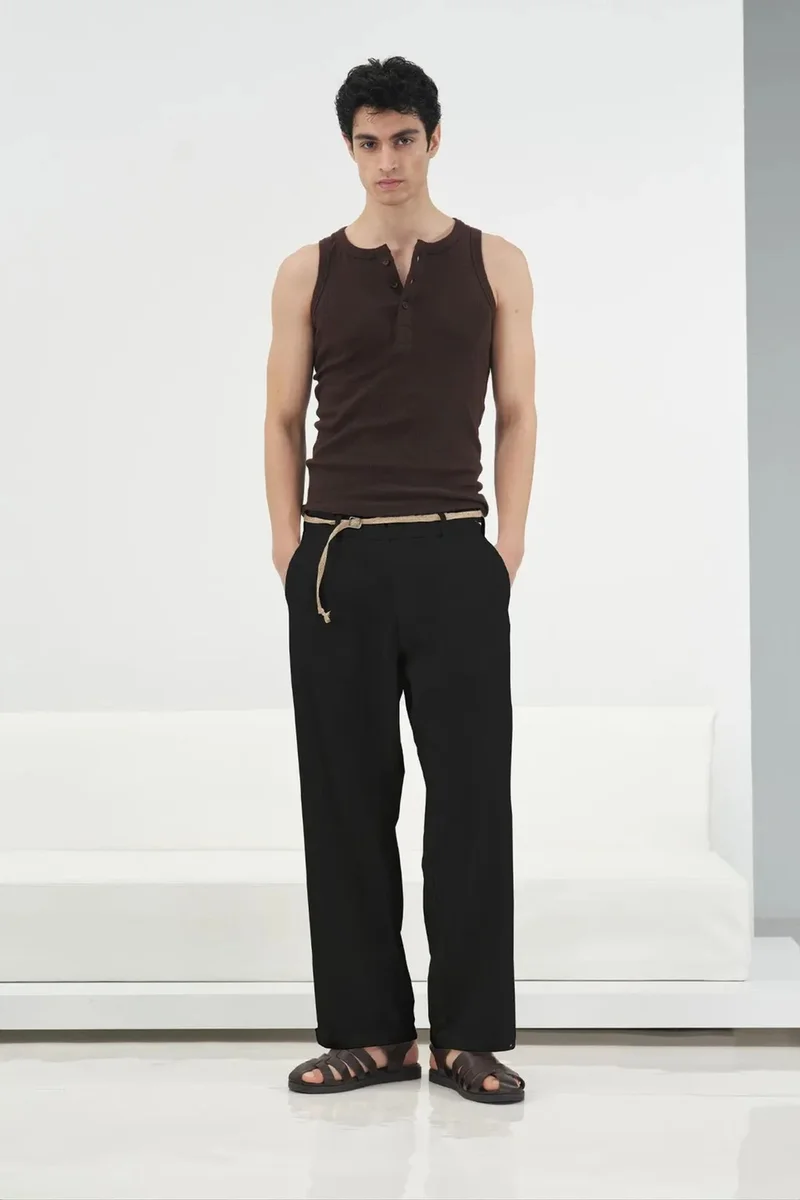Giesto Black GIESTO Men's Linen-Cotton Suit Pants for Men | Best Price UAE
