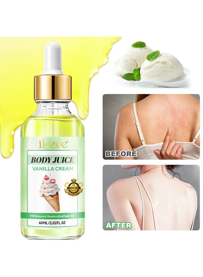 IKZEE Body Juice Vanilla Cream, Vanilla Cream Hand Crafted Body Oil Nourishing Hydrating and Moisturizing for All Skin Types with Natural Oils Pure Natural Essence Body Juice Oil 60ML - Image 1