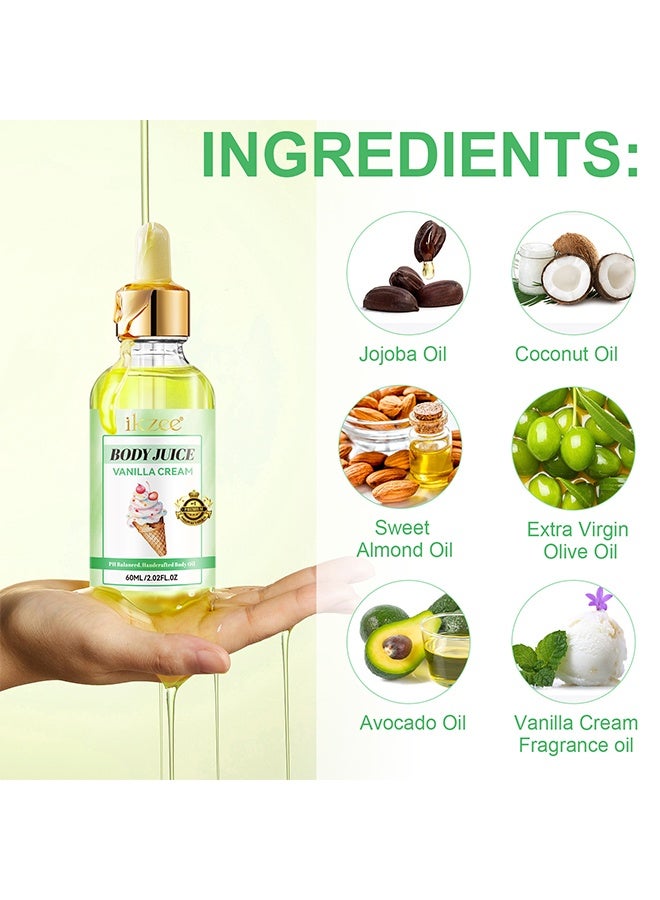 IKZEE Body Juice Vanilla Cream, Vanilla Cream Hand Crafted Body Oil Nourishing Hydrating and Moisturizing for All Skin Types with Natural Oils Pure Natural Essence Body Juice Oil 60ML - Image 5