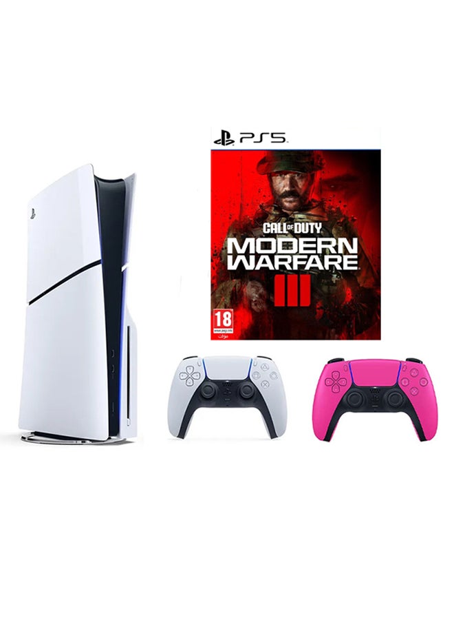 Sony PlayStation 5 Slim Disc Console with Extra Pink Controller and Call of Duty: Modern Warfare III Bundle - Image 1