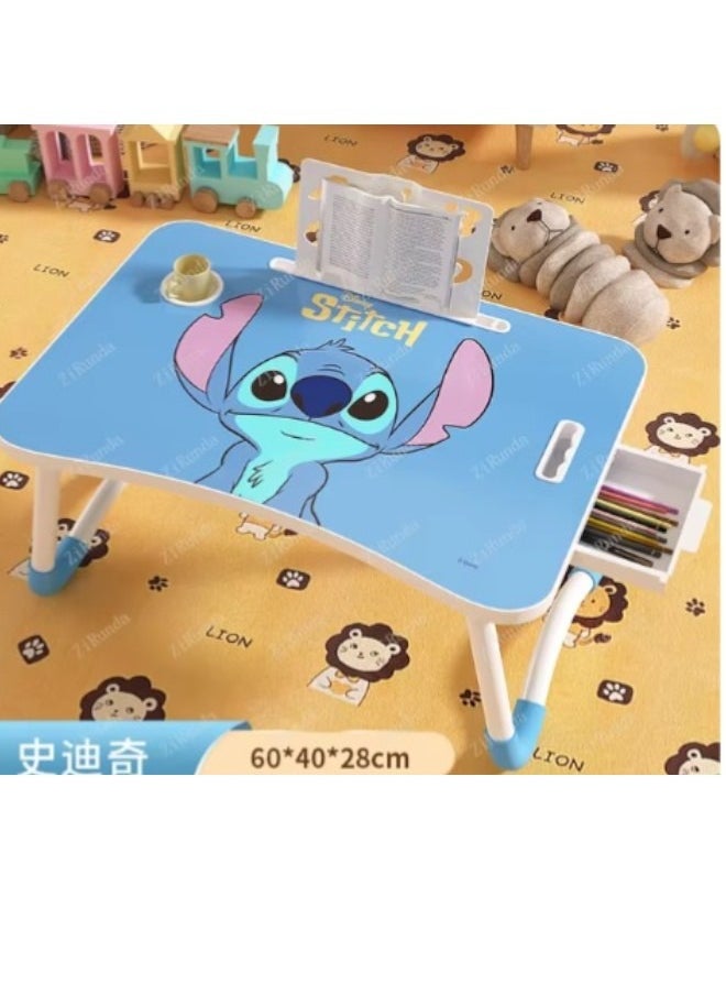 Toy Box - Stitch Folding Study table For Laptop And iPad With Pen Slot And Cup Holder, Suitable For Studying, Working, Reading, Watching Movies And Eating, Suitable For Bed, Sofa And Floor - 60x28x40cm - Image 1