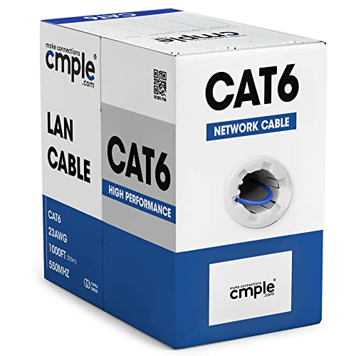 Cmple - Cat6 Cable 1000ft Bulk Lan Ethernet Cat 6 Wire Network UTP 23AWG CMR Riser 10Gbps 550 MHz Pull Box 1000 Feet, Blue - Image 3
