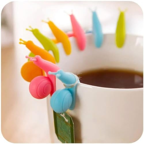SOSUO 10-Pack Silicone Snail Tea Bag Clips - Cute Colorful Cup Edge Holders for Tea Bags - Image 1