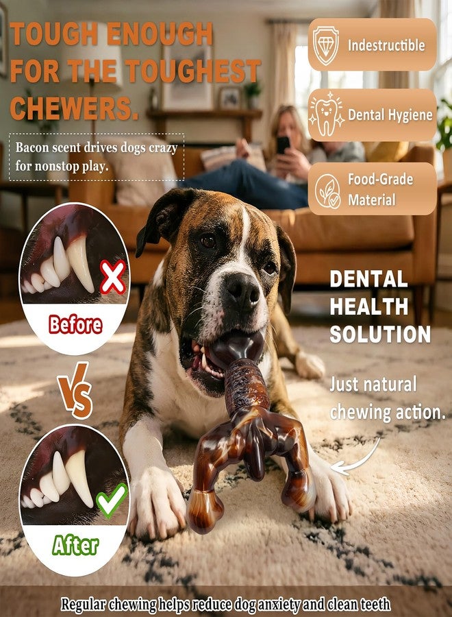 MOXIKIA Dog Chew Toys for Aggressive Chewers Almost Indestructible Dog Toys, Bacon Flavor, Tough Dog Bone Toys for Medium/Large Breed Dogs, Best Chew Toys to Keep Them Busy - Image 4