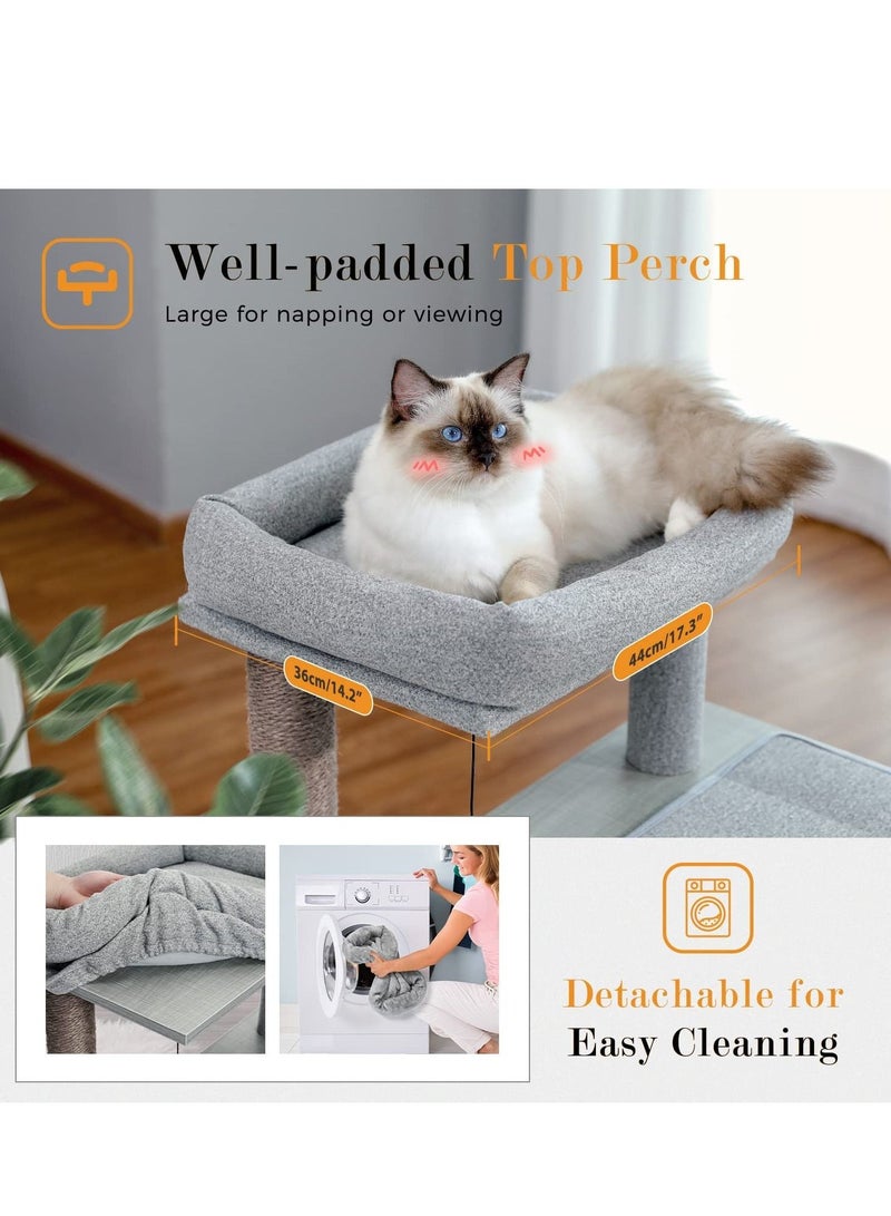 Alissa Cat Tree 89cm Wooden Cat Tower with Double Condos Spacious Perch Fully Wrapped Scratching Sisal Posts and Replaceable Dangling Balls 89x48x44cm  - Image 4
