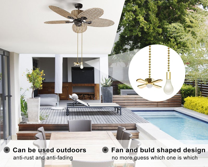 Aoprofree Ceiling Fan Pull Chain, 13.6 Inches Fan Pulls Set with Connector, 2 PCS Beaded Ball Fan Pull Chain- Brass - Image 2