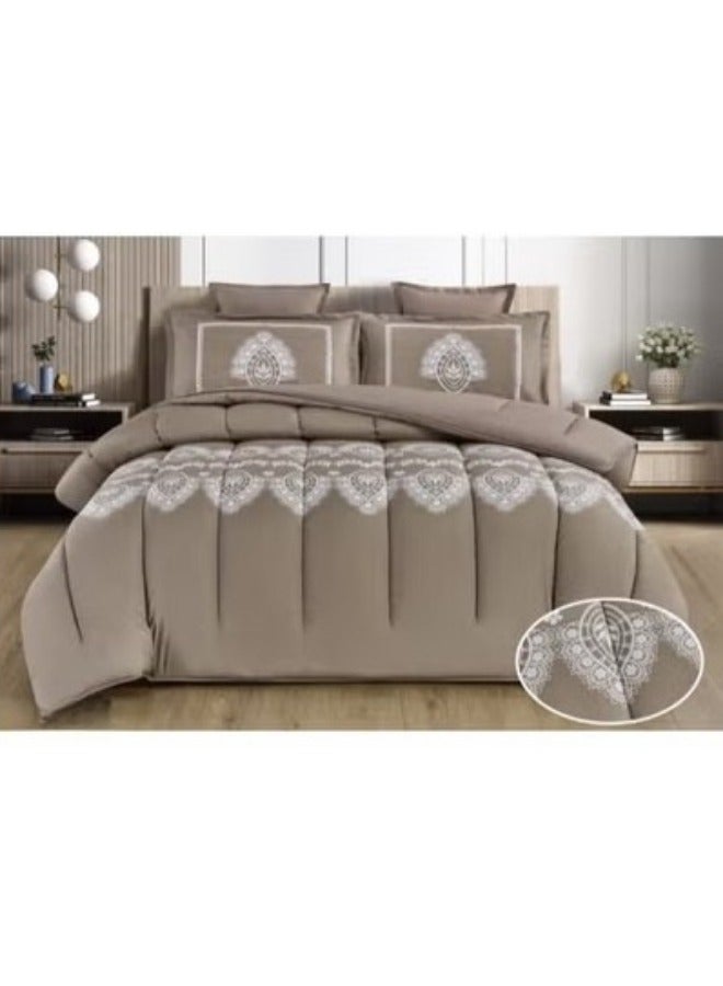 Moon Luxury 6 Piece King Size Duvet Set (230x250cm) - Fits 200x200cm Bed - Made of Soft Microfiber - Double Duvet with Fitted Sheet (200x200+35cm) and Pillowcases and Decorative Pillow Covers - Stylish and High Quality Bedding for Bedroom  - Image 1