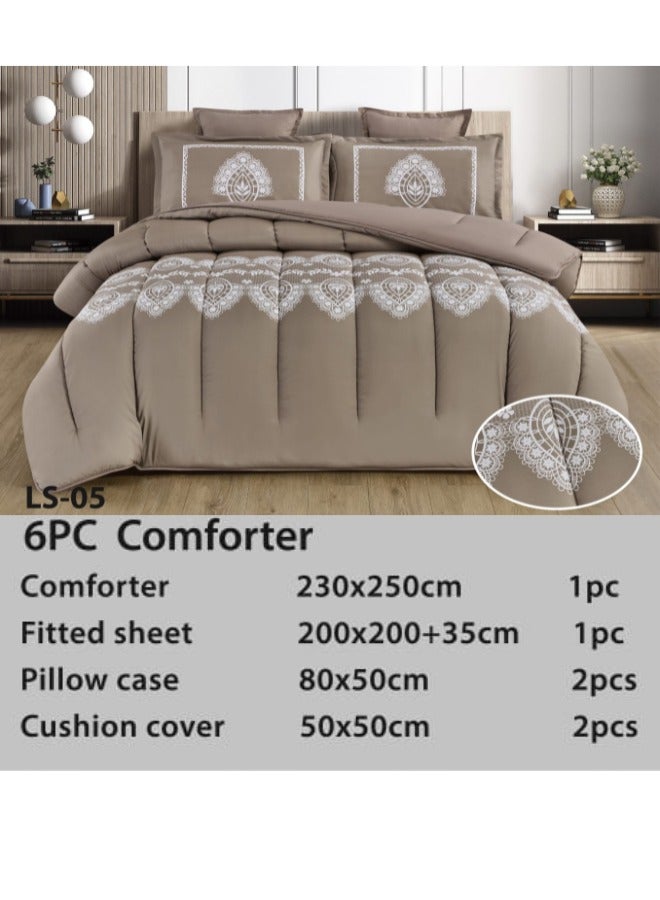 Moon Luxury 6 Piece King Size Duvet Set (230x250cm) - Fits 200x200cm Bed - Made of Soft Microfiber - Double Duvet with Fitted Sheet (200x200+35cm) and Pillowcases and Decorative Pillow Covers - Stylish and High Quality Bedding for Bedroom  - Image 2