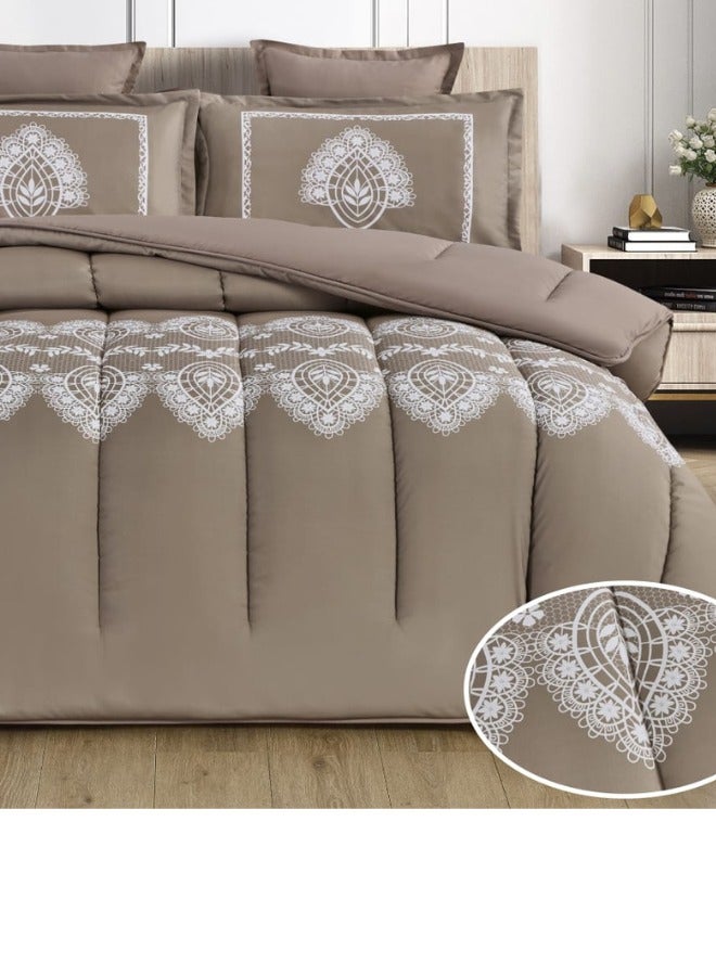 Moon Luxury 6 Piece King Size Duvet Set (230x250cm) - Fits 200x200cm Bed - Made of Soft Microfiber - Double Duvet with Fitted Sheet (200x200+35cm) and Pillowcases and Decorative Pillow Covers - Stylish and High Quality Bedding for Bedroom  - Image 3