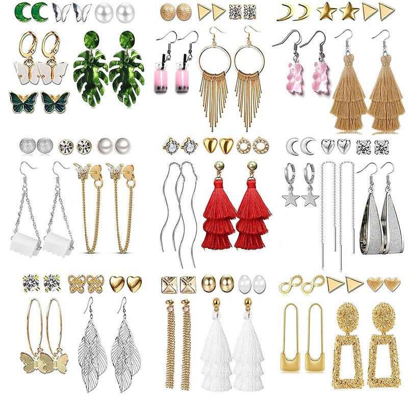 FIFATA 47 Pairs Trendy Boho Teardrop Geometric Earrings Acrylic Rattan Earrings Statement Dangle Drop Christmas Earring for Women - Image 1